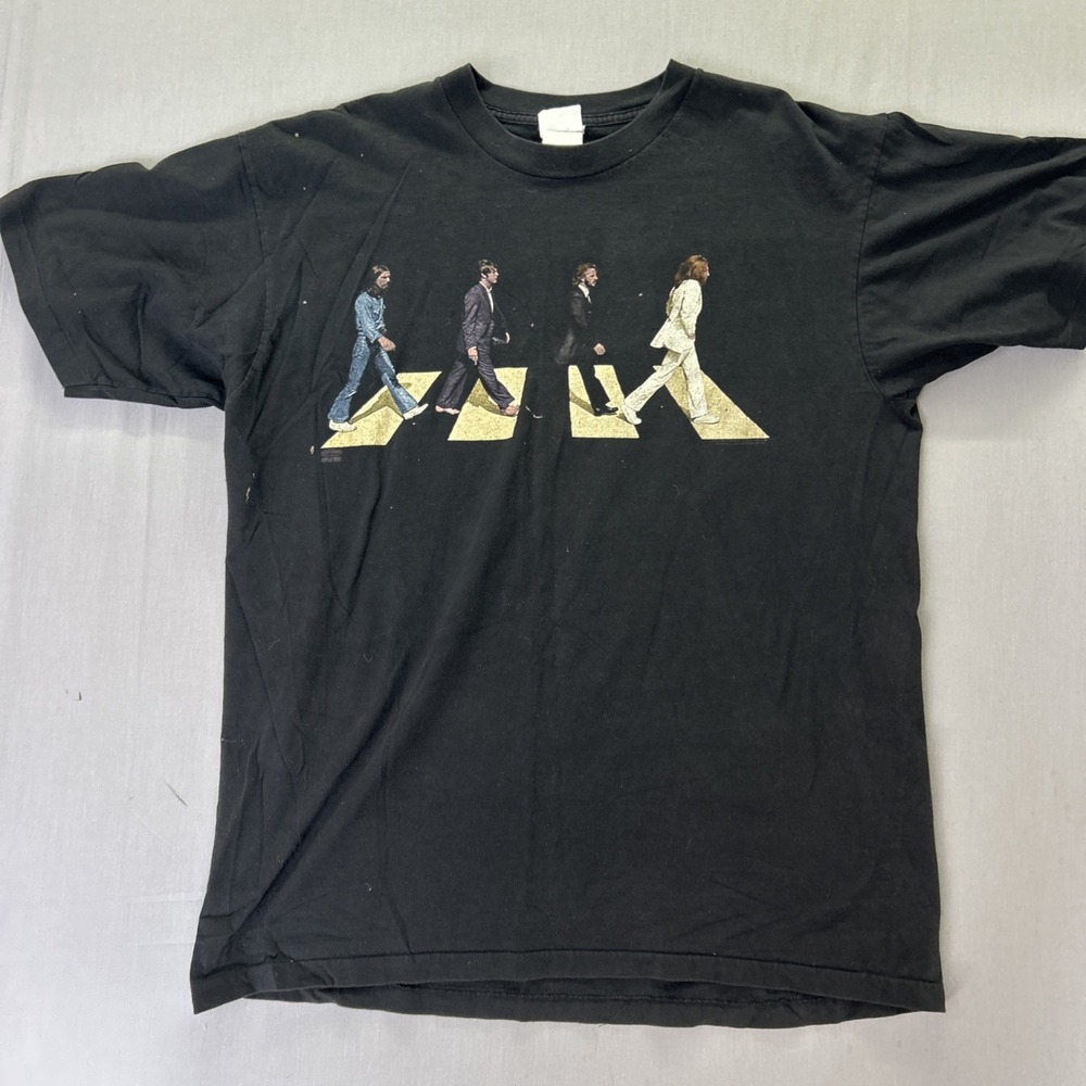 VTG The Beatles Abbey Road Winterland T-Shirt XL Black 90s Band Tee Made in USA